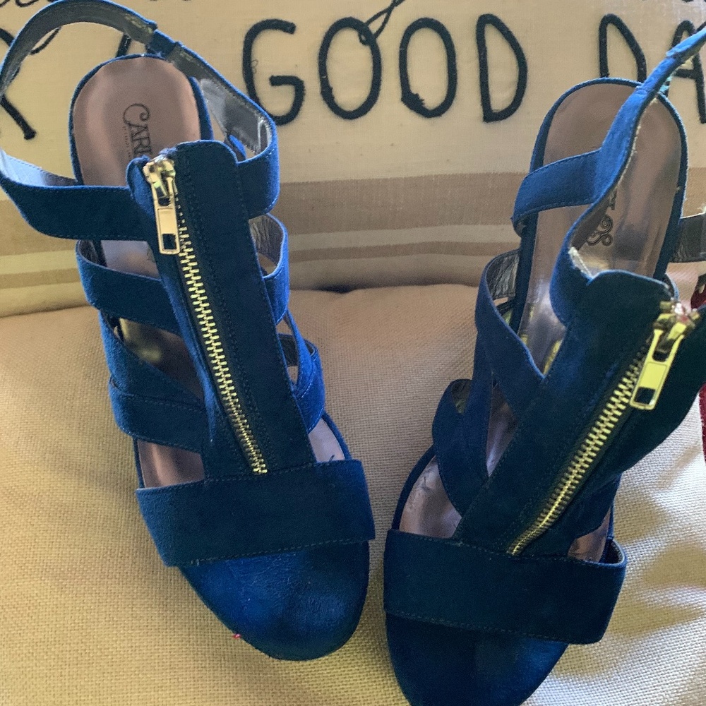 Blue Suede Wedges